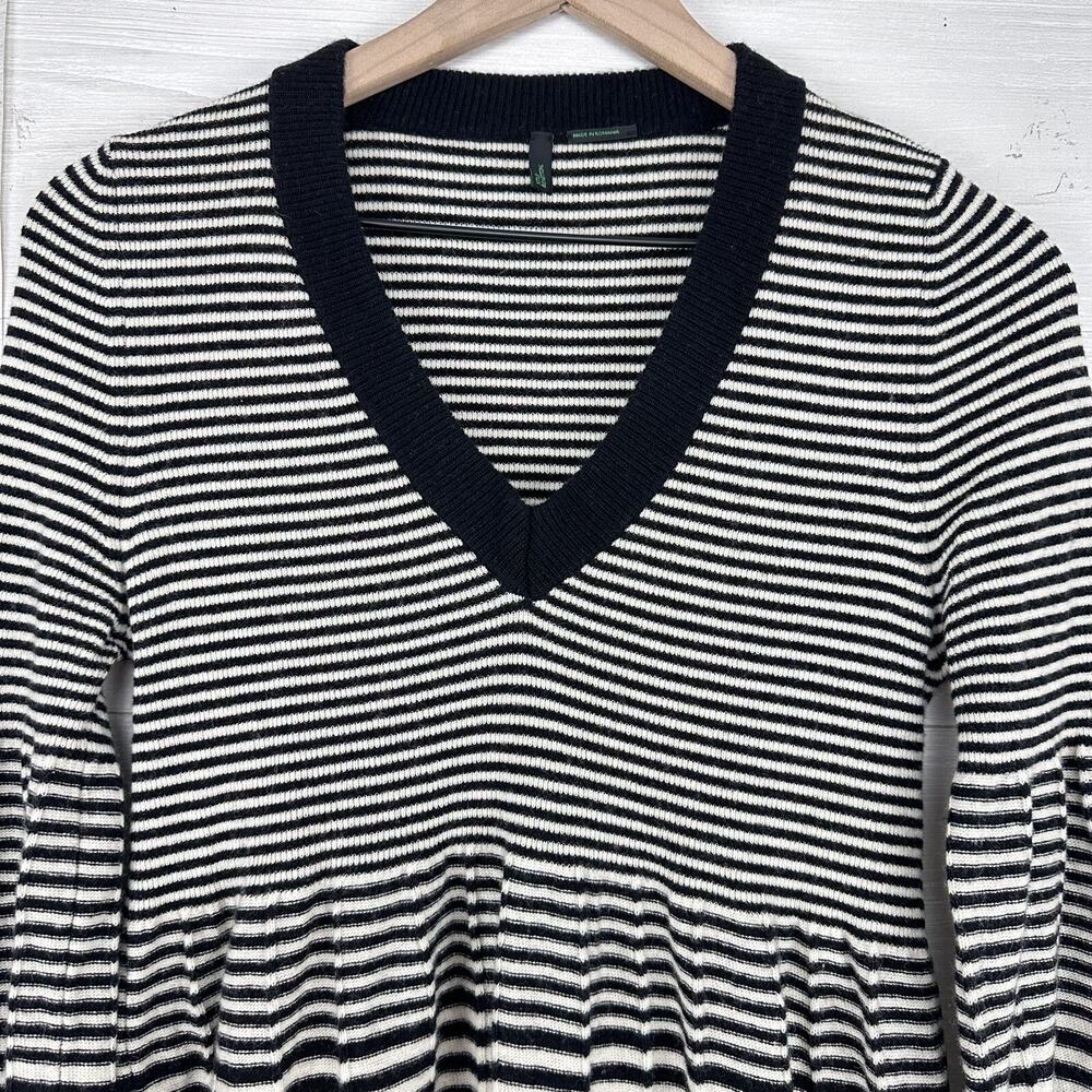 Stile Benetton Wool Blend V-Neck Sweater Women Small Striped Black Grunge Cozy - Picture 3 of 13